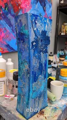 Grande décoration de vase artistique moderne Vase en verre bleu Vase en verre abstrait Décor intérieur