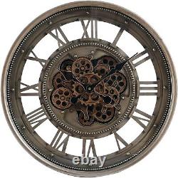 Grande horloge murale à engrenages rotatifs en bois/métal avec gros chiffres romains de 54/60cm