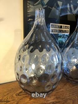 Grande paire de vases en verre fumé à relief RSW Wuidart & Co Suède 46 cm années 1950