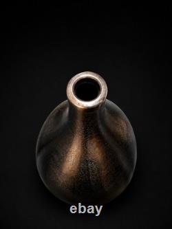 Grande sculpture vase en verre artistique bronze noir métallique 26 cm décor de studio