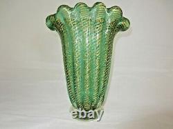 Green Cordonato D'oro Art Fan Vase De Verre Murano Barovier Toso Sommerso Or 24k