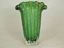 Green Cordonato D'oro Art Fan Vase De Verre Murano Barovier Toso Sommerso Or 24k
