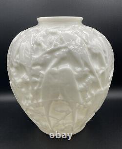 Gros Oiseaux D'amour Vase De Verre Blanc Verre Consolidé Vintage Antique 10in