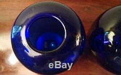 Heavy Vases En Verre Bleu Cobalt, Paire De 2 Formes D'art Fonctionnel Modernes Du Milieu Du Siècle