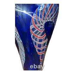 Henry Summa Vase Rare Blue 8.75 Signé 1996 Rubans Studio Art Glass