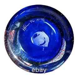 Henry Summa Vase Rare Blue 8.75 Signé 1996 Rubans Studio Art Glass