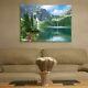 Image En Verre D'art Mural Renforcé Unique Lac Montagnes Verdure Nature Toute Taille