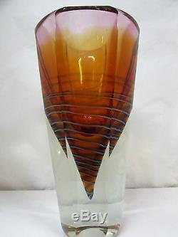 Immense Lourd Murano Studio Art Glass Vase Facettes Spiral Moderniste Artiste Italien