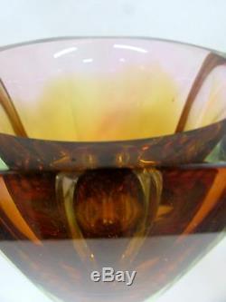 Immense Lourd Murano Studio Art Glass Vase Facettes Spiral Moderniste Artiste Italien