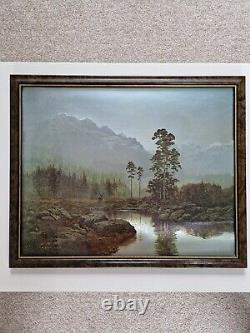 Impression à l'huile de Gerald Coulson - Scène de rivière avec cerfs et forêt - Encadrée sous verre - 54 x 44 cm