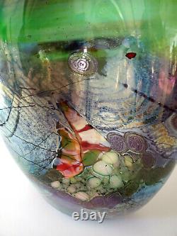 Impressionnant! 16 Vase En Verre D'art Tall Chris Hawthorne Rare Signé