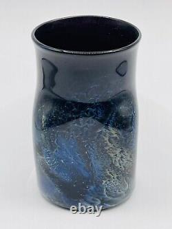 Josh Simpson Studio Art Glass Cobalt Blue Nouveau-mexique Tumbler Vase 4.25 Signé