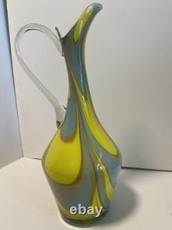 Jug en verre Empoli rayé jaune et gris par Vetreria Artigiana Sanminiatello