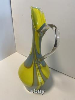 Jug en verre Empoli rayé jaune et gris par Vetreria Artigiana Sanminiatello