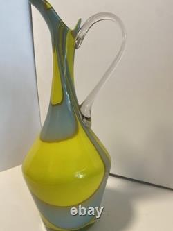 Jug en verre Empoli rayé jaune et gris par Vetreria Artigiana Sanminiatello