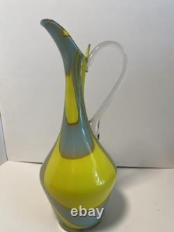 Jug en verre Empoli rayé jaune et gris par Vetreria Artigiana Sanminiatello