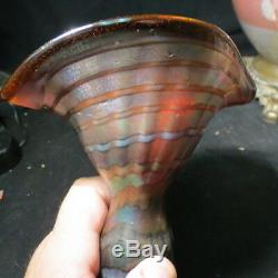 Kralik Ou Loetz / Fabuleux Verre D'art Fan Vase 8.5 / Pontil Brisé