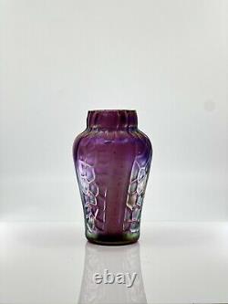 Kralik Verre Blown Vase Honeycomb Panneaux Iridescent Purple Art Nouveau Tchèque