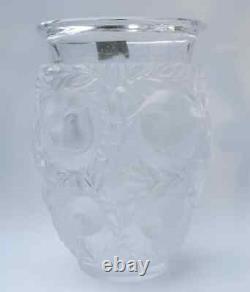 Lalique Crystal France Bagatelle Vase D’art Surélevé Givré 12 Oiseaux 6 3/4