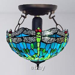 Lampe de plafond de style Tiffany / Lumière verte de Dragonfly Art 16 Abat-jour artisanal Maison