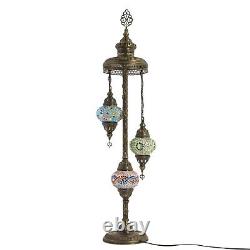Lampe de sol turque marocaine Lampe multicolore à trois globes avec ampoules