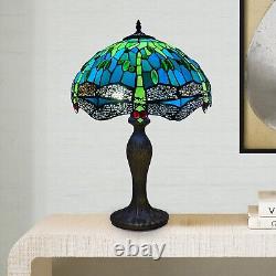 Lampe de table Tiffany 16 pouces, style libellule verte en verre teinté vert