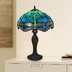 Lampe de table Tiffany 16 pouces, style libellule verte en verre teinté vert