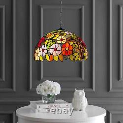 Lampe suspendue Tiffany style fleuri 16 pouces avec abat-jour en verre coloré multicolore