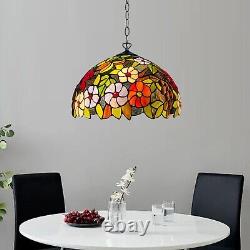 Lampe suspendue Tiffany style fleuri 16 pouces avec abat-jour en verre coloré multicolore