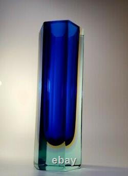 Large 2.3kg 1970s Alessandro Mandruzzato Somerso Murano Visage Vase En Verre D'art