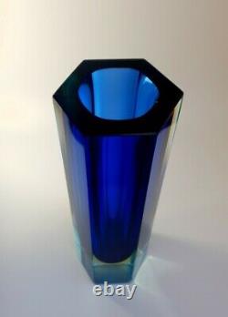 Large 2.3kg 1970s Alessandro Mandruzzato Somerso Murano Visage Vase En Verre D'art