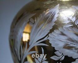 Large Antique Verre D'art Tchèque Cristal Or Gilt Coupé À Clair Vase Floral