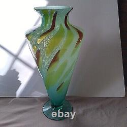 Lavorazione Arte Murano Glass Vase Soufflé À La Main Vert Tourbillon Grand Label Italie
