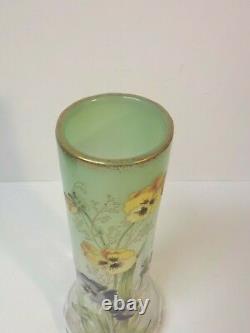 Legras Lamartine Art Nouveau Glass 11.5 Vase, Pansies Émaillées, Vers 1910-25 (#2)