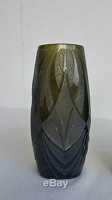 Legras Vase Paire De Débuts Grave Xxe Signe Vase Soliflore Verre Acide Art Deco