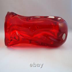 Les Whitefriars Patt. No 9609 Vase En Verre D'art Rouge Rubis G. Baxter