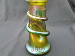 Loetz Art Glass Green Iridescent Snake Head Vase
