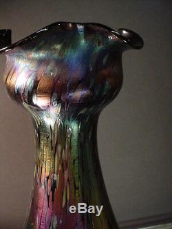 Loetz Art Glass Vase Violet Phanomen Art Nouveau Spot Withflared Huile & Design Crimp