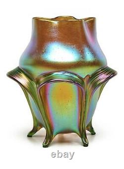 Loetz Autriche Candia Silberiris Pied Vase 9.75 Pouce Tall Exquise Art Glass