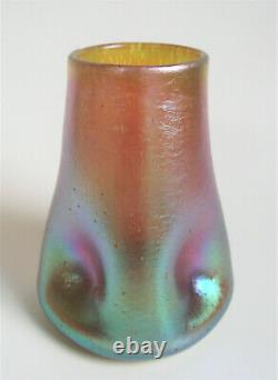 Loetz Candia Silberiris 4 Gold Blue Iridescent Art Glass Pinched Nouveau Vase