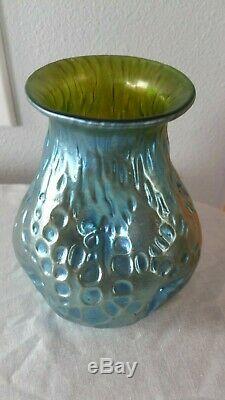 Loetz Crete Diaspora Creta Silberiris Art En Verre Vase Bleu Vert Nouveau Pinched