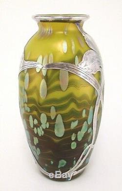 Loetz Cytisus Métallique Jaune Citron Art Vase En Verre Alvin Sterling Overlay 7 T