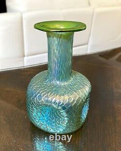 Loetz Martele Silberiris Bleu Vert Iridescent Antique Glass D'art Bohemien Vase