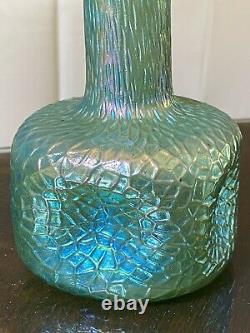 Loetz Martele Silberiris Bleu Vert Iridescent Antique Glass D'art Bohemien Vase