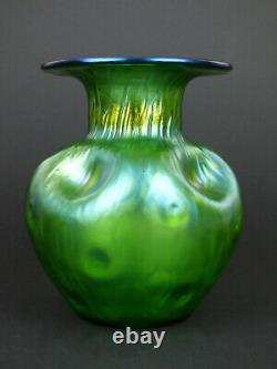 Loetz Rusticana Grand Vase En Verre Vert Irisé Bohemian Art Nouveau Antique