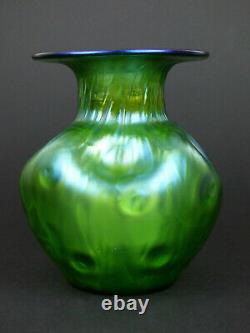 Loetz Rusticana Grand Vase En Verre Vert Irisé Bohemian Art Nouveau Antique