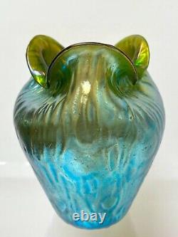 Loetz Rusticana Silberiris Blue Green Iridescent Antique Glass D'art Bohemien Vase