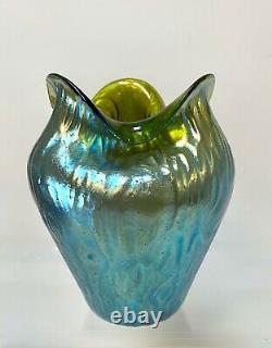 Loetz Rusticana Silberiris Blue Green Iridescent Antique Glass D'art Bohemien Vase