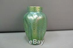 Loetz Titania Art Vase En Verre Vert C. 1905 7h