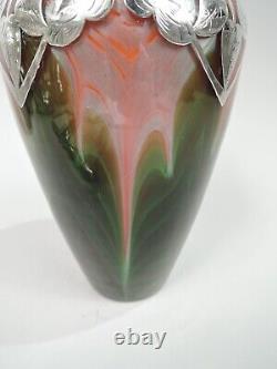 Loetz Vase Antique Art Nouveau Iridescent Verre Autrichien Superposition Argent